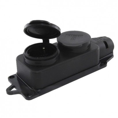 Розетка двухместная с заглушками каучук 2Р+РЕ 16А 250В IP44 TDM