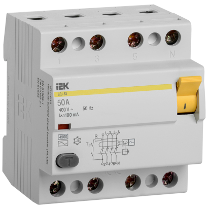 УЗО ИЭК ВД1-63 50A/100MA 4П